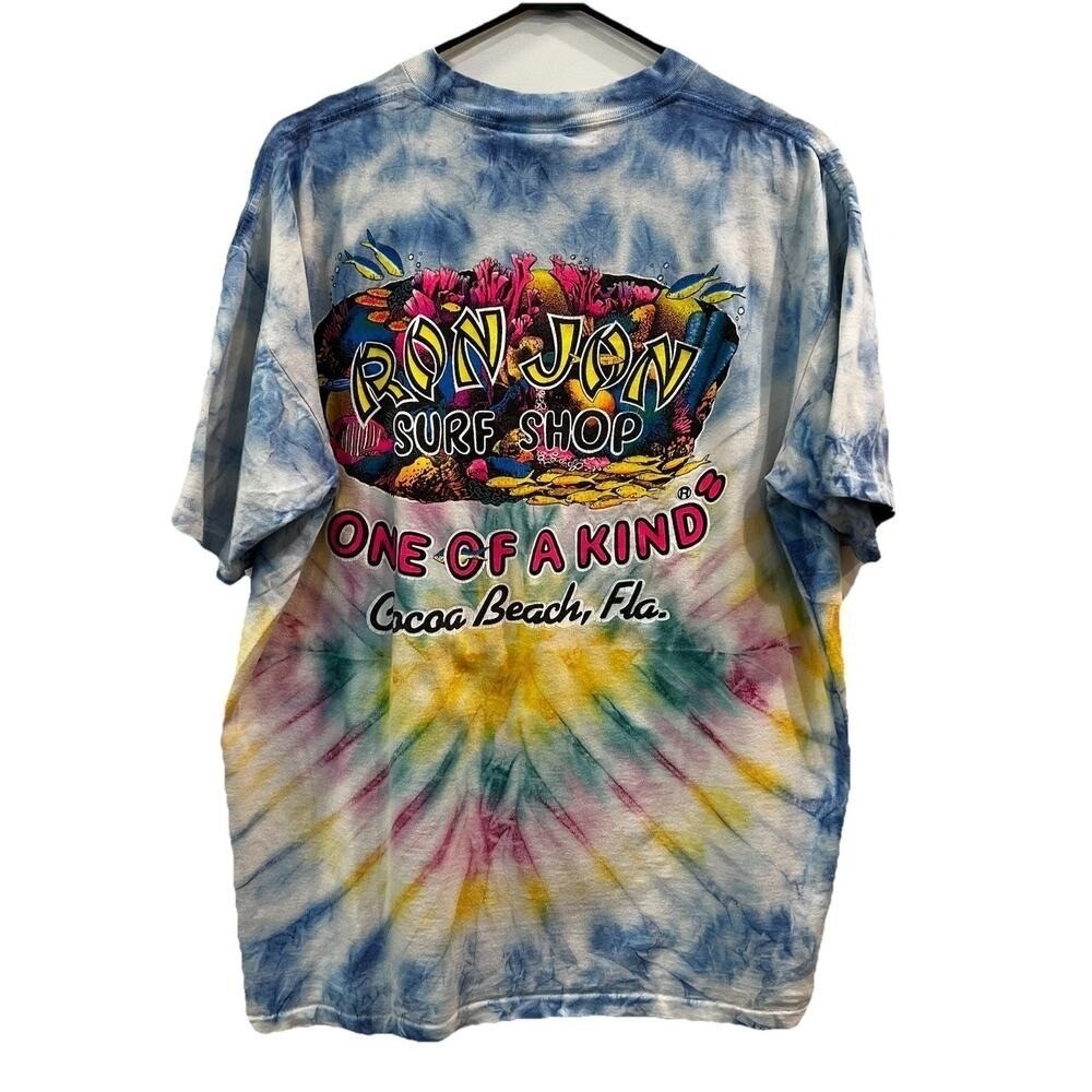 Ron Jon Surf Shop TShirt Cocoa Beach FL Tie Dye Blue Graphic Short Sleeve Large